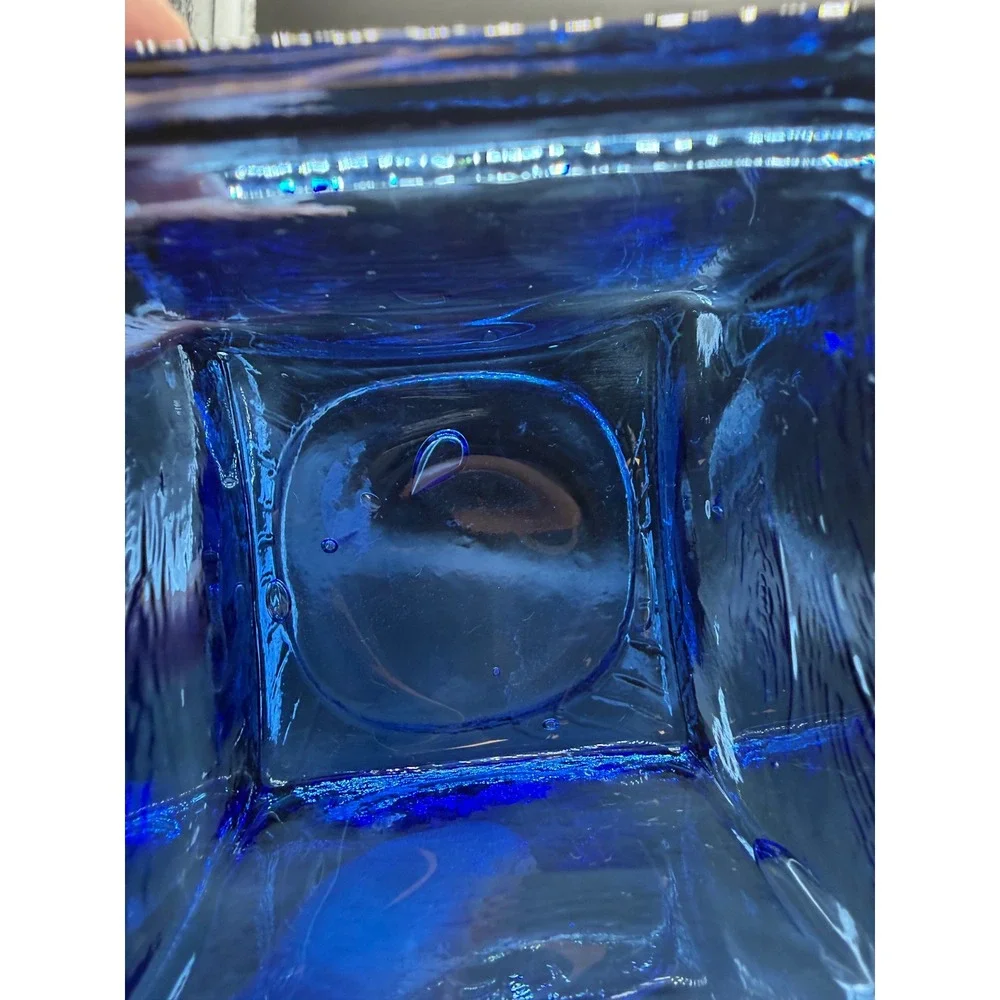 Cobalt Blue Art Glass Square Votive Candle Holder Textured Heavy Glass Planter